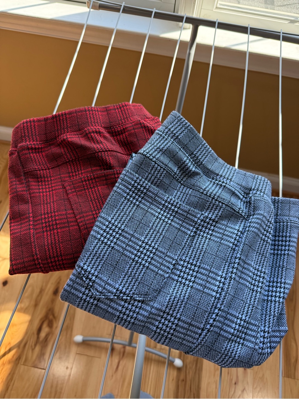 HALARA Plaid Leggings Duo in Red and Gray-Blue